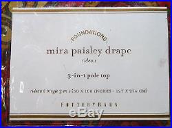 POTTERY BARN Mira Paisley 50 x 108 Drapes, SET OF 2, RED MULTI, NEW