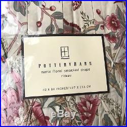 POTTERY BARN PAIR of MARIE FLORAL SMOCKED DRAPES 42 x 84 Blue Pink Botanical NIP