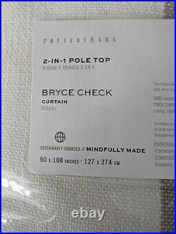 POTTERY BARN Set/2 Bryce Check Cotton Rod Pocket Curtain-Neutral-50x108-OPEN BOX