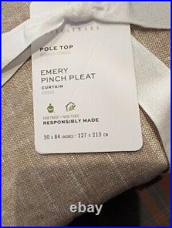 POTTERY BARN Set/2 Emery Linen Pinch Pleat Curtain-50X84-Oatmeal-NWT
