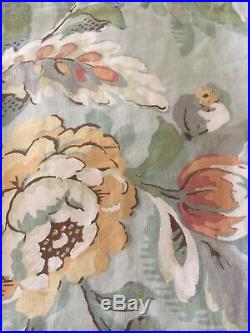 POTTERY BARN Vanessa Floral blue Neutral Linen Drapes Curtains 50x66 Set 2