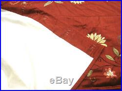 POTTERY BARN Wine Red Dupioni SILK CURTAINS FOUR 50 x 96 Panels Embroidery