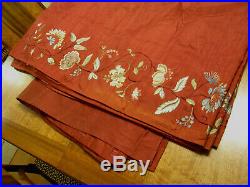 POTTERY BARN Wine Red Dupioni SILK CURTAINS FOUR 50 x 96 Panels Embroidery