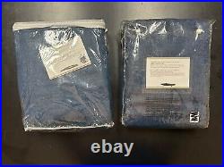 Pair Pottery Barn Emery Linen Curtain Panels Midnight Blue 108x50 Cotton Lining