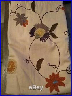Pair Pottery Barn Linen Embroidered Lined Curtain Panels 50 X 84