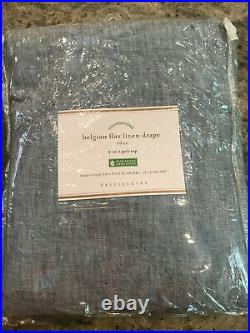 Pottery Barn 2 Classic Belgian Flax Linen Rod Pocket Curtains 96 Chambray Blue