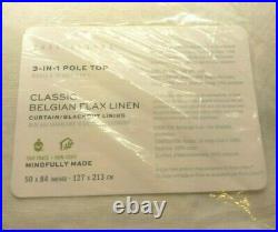 Pottery Barn 3-In-1 Pole Top Belgian Flax Linen Blackout Curtain, Ivory, 50x84