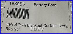 Pottery Barn 50x96 Velvet Twill BLACKOUT IVORY curtain Drape NEW panel Luxury