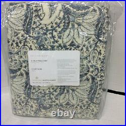 Pottery Barn Amala Kalamkari Print Linen Cotton Curtain Panel Drape 50x124 Blue