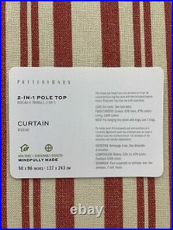 Pottery Barn Antique Stripe Cotton Curtain Panel 50x96 Red 7947C