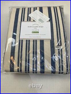 Pottery Barn Antique Stripe Print Curtains Drapes 2-in-1 Pole Top 50 X 96 Blue