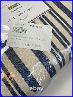 Pottery Barn Antique Stripe Print Curtains Drapes 2-in-1 Pole Top 50 X 96 Blue