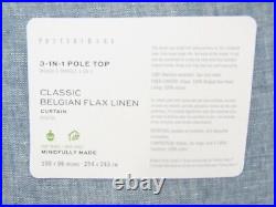 Pottery Barn Belgian Flax Cotton Lined Curtain Blue Chambray 100x 96 #E71