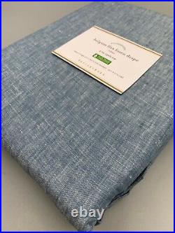 Pottery Barn Belgian Flax Curtain Cotton Lining Blue Chambray 50x 108 #106F
