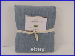 Pottery Barn Belgian Flax Curtain Cotton Lining Blue Chambray 50x 84 #7696
