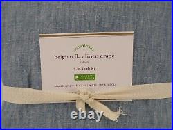 Pottery Barn Belgian Flax Curtain Cotton Lining Blue Chambray 50x 96 #7694