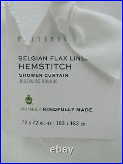 Pottery Barn Belgian Flax Linen Hemstitch Shower Curtain White 72 #P54