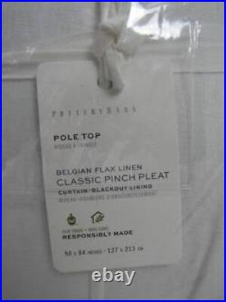 Pottery Barn Belgian Flax Linen Pinch Pleat Blackout Curtain 50 x 84 White NWT
