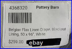 Pottery Barn Belgian Flax Linen Rod Pocket Blackout Curtain 50w x 96l, White