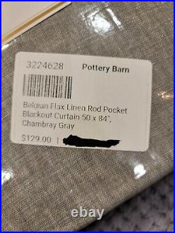 Pottery Barn Belgian Flax Linen Rod Pocket Blackout Curtain 50x84, Chambray Gray