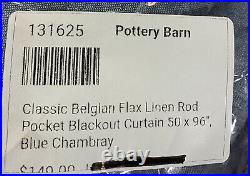 Pottery Barn Belgian Flax Linen Rod Pocket Blackout Curtain 50x96, Blue Chambray