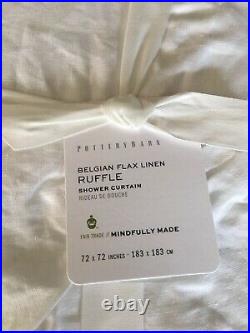 Pottery Barn Belgian Flax Linen Ruffle Shower Curtain White NWT Gorgeous