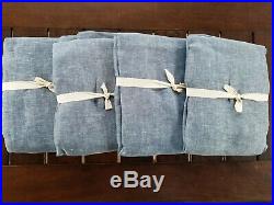 Pottery Barn Belgian Flax Linen Sheer Tie Top Curtains S/2 Chambray 96 #3178