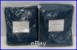 Pottery Barn Belgian LINEN Drapes Curtains 50x96 NEW Blue Pole top Set of 2