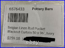 Pottery Barn Belgian Linen Rod Pocket Blackout Curtain Libeco Linen 50x96, Ivory