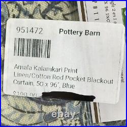 Pottery Barn Blue Amala Kalamkari Print Rod Pocket Blackout Curtain, 50 x 96