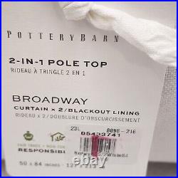 Pottery Barn Broadway Blackout Curtain Set of 2 White 50 x 84 Lined 2 in 1 Pole