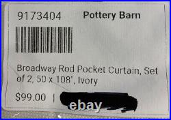 Pottery Barn Broadway Rod Pocket Curtain, Set of 2, 50w X 108l, Ivory