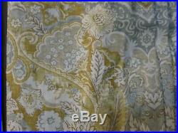 Pottery Barn Brown/Beige/Blue Floral Linen/Cotton Curtian 2 Panel Set 50x96