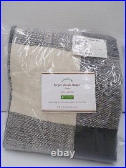 Pottery Barn Bryce Check Curtain Drape Cotton Lined 50 x 84 Charcoal Gray #Q91