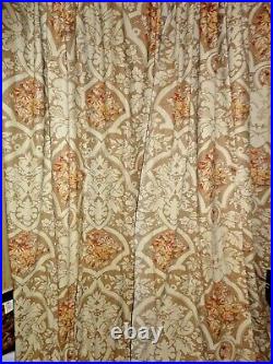 Pottery Barn Camilla Floral Camel Linen Cotton (2) Drapery Curtain Panels 50x84