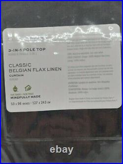 Pottery Barn Classic Belgian Flax Linen Curtain, 3-In-1 Pole Top, 50x96, Ebony