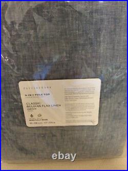 Pottery Barn Classic Belgian Linen Curtain 50X108 Cotton Lining Blue Chambray
