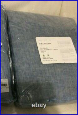Pottery Barn Classic Belgian Linen Curtain 50X84 Cotton Lining Blue Chambray