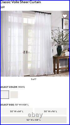 Pottery Barn Classic Voile Rod Pocket Sheer Curtain 50 x 108 White (4)