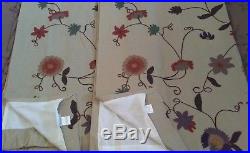 Pottery Barn Crewel Embroidery Floral Panel Curtains Lot Of 2 Gorgeous