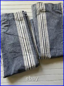 Pottery Barn Curtain PAIR Panels Navy Blue White Chambray Linen Cotton 50 X 84