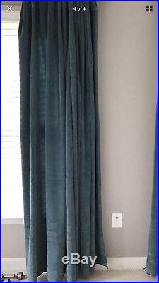 Pottery Barn Curtains Drapes Panel Velvet Blackout Vintage Pool Teal Blue 100 84