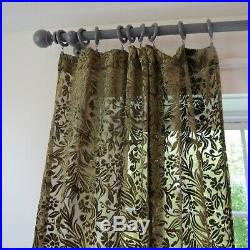 Pottery Barn Curtains Drapes Two 2 Panels Green Velvet Damask Sheer