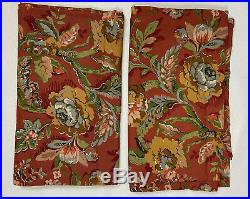 Pottery Barn Curtains Orange Yellow Green Floral Linen Blend 50x108 Set Of 2
