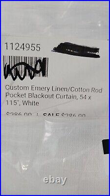 Pottery Barn Custom Emery Linen/ Cotton Blackout Curtain 54x115 White new