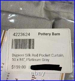 Pottery Barn Duoponi Silk Rod Pocket Curtain, 50w x 84l, Platinum Gray