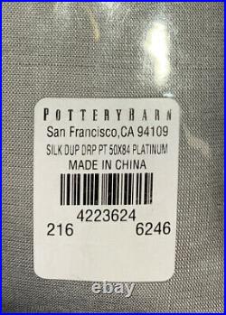 Pottery Barn Duoponi Silk Rod Pocket Curtain, 50w x 84l, Platinum Gray