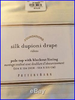 Pottery Barn Dupioni Silk Drape Pole Double Wide Blackout Lined 104x 124 Ivory