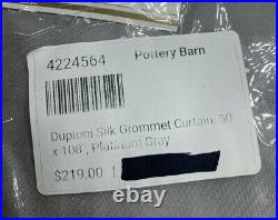 Pottery Barn Dupioni Silk Grommet Curtain, 50x108in, Platinum Gray, Free Ship