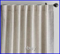 Pottery Barn Emery Border Linen Rod Pocket Curtain 50 x 84 Oatmeal/Gray Nwt